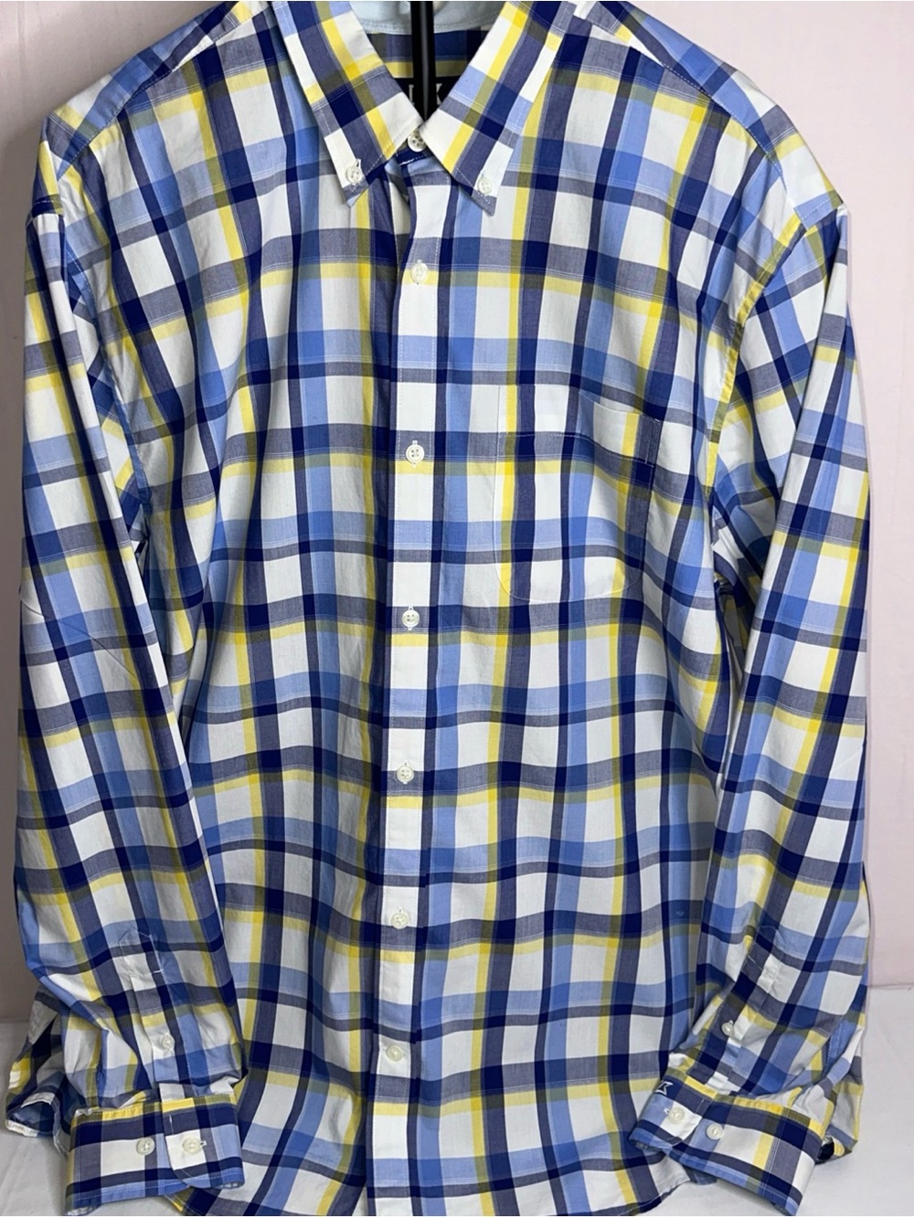 Cutter & Buck Blue, Yellow & White Plaid Button-Down Shirt